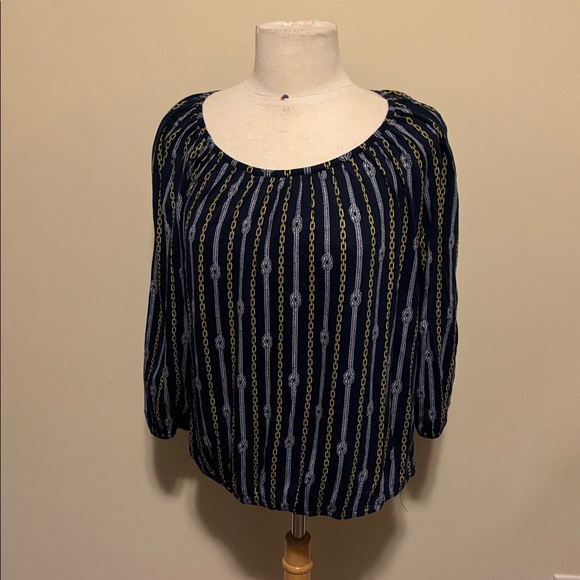 Michael Kors Tops - Michael Kors Navy and Gold Chain Print Blouse Size Medium